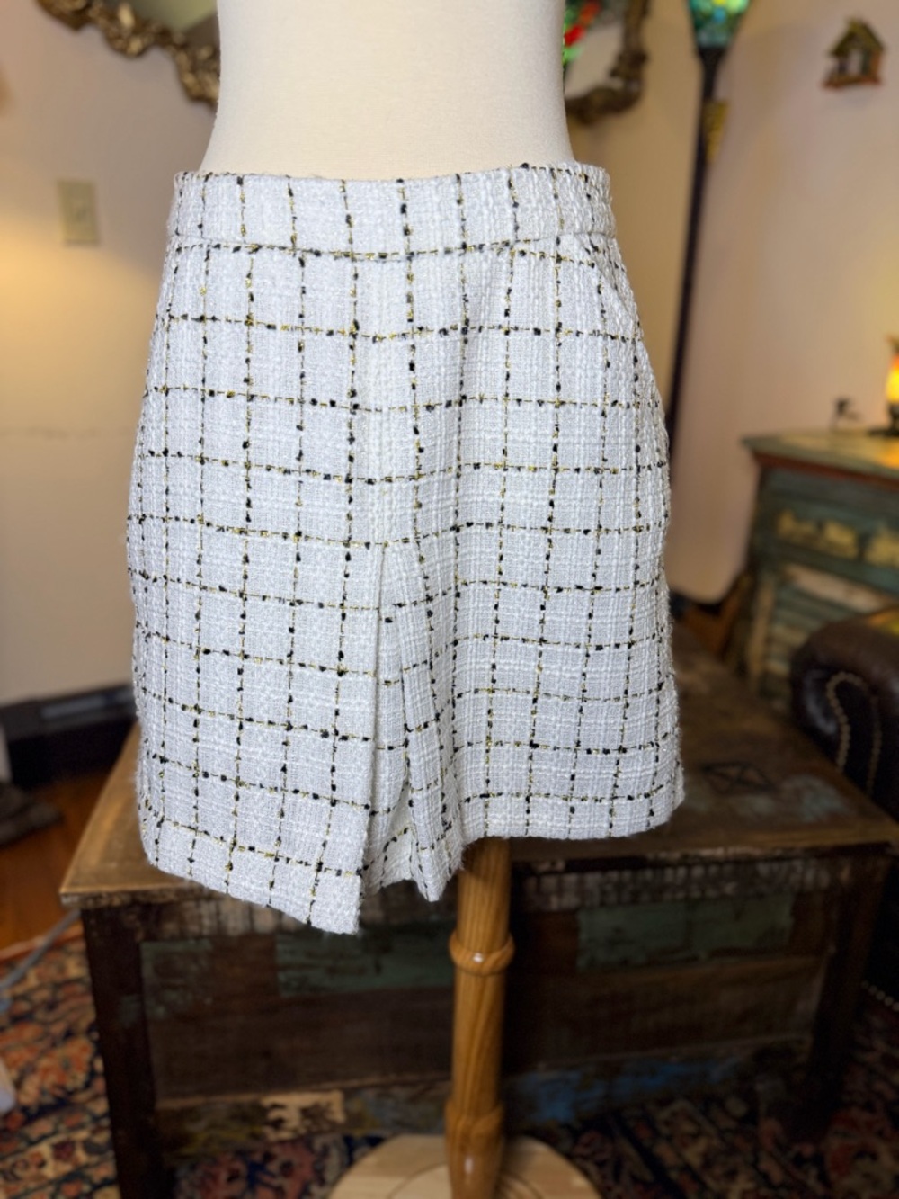 Tommy Hilfiger White Tweed Mini Skirt with Black Grid